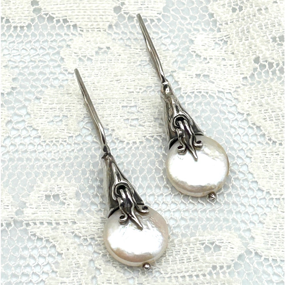 Silpada Silver and White Pearl Drop Earrings